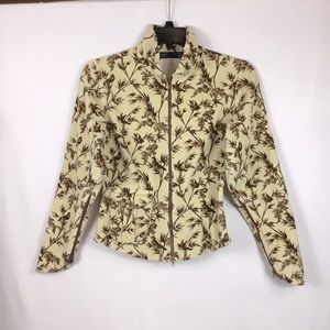 Mireya.Ruiz pale yellow bird n leaves corduroy jacket